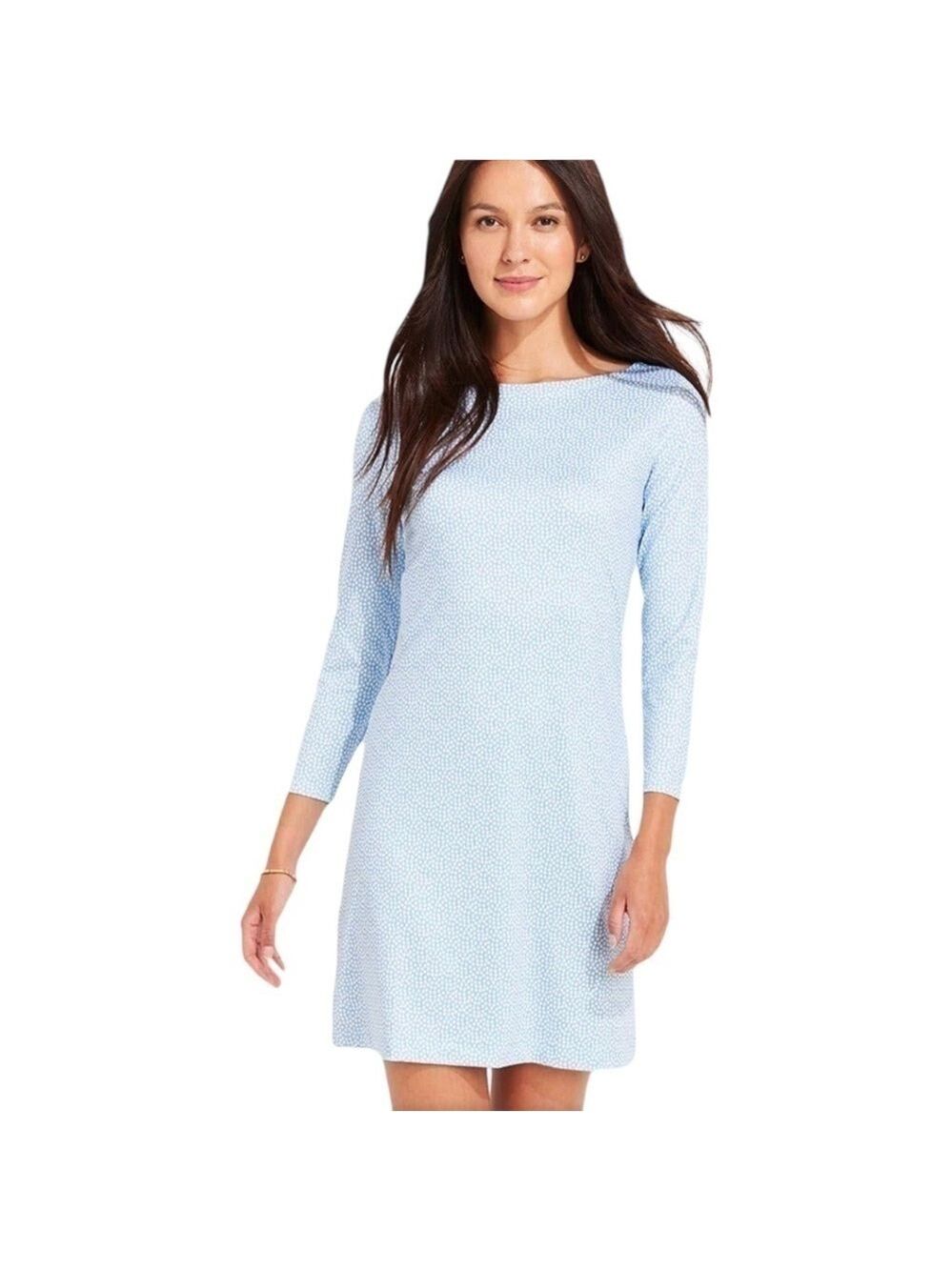 VINYARD VINES Poly Spandex Jersey Knit Pop Over 3/4 Sleeve Crew Neck Mini Dress